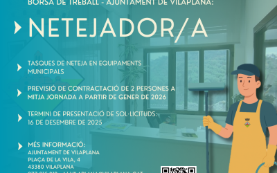 L’Ajuntament de Vilaplana obre convocatòria per a la constitució d’una borsa de treball de netejador/a